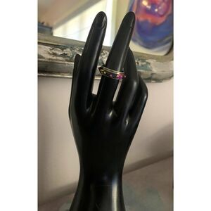 Vintage Multicolor painted flower Spinner/Fidget ring, Silver, Unmarked